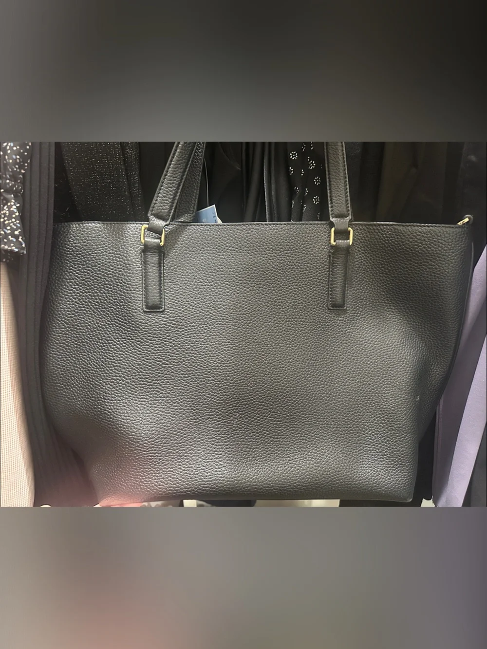 Tory Burch Black Pebbled Leather Tote with Tassel Charm